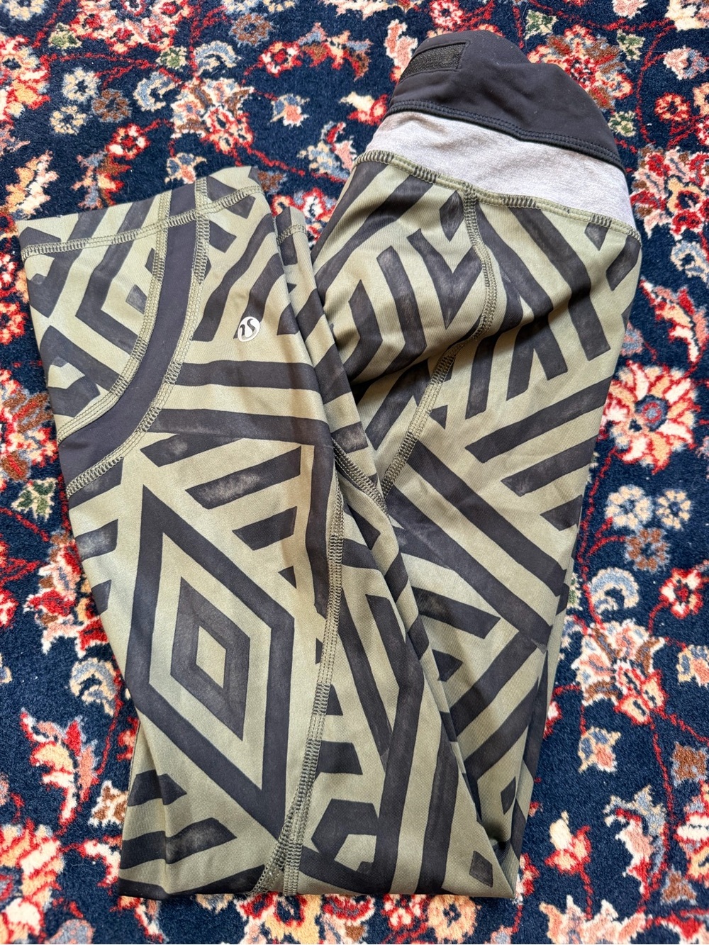 lululemon athletica Olive Green & Black Geo Print Capri Leggings